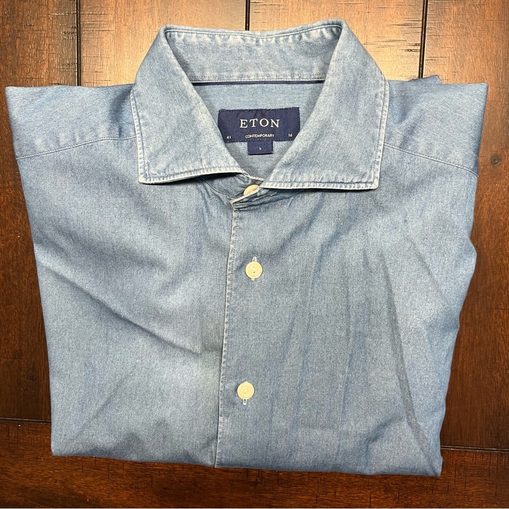 Eton Chambray Blue Casual Button Down Shirt